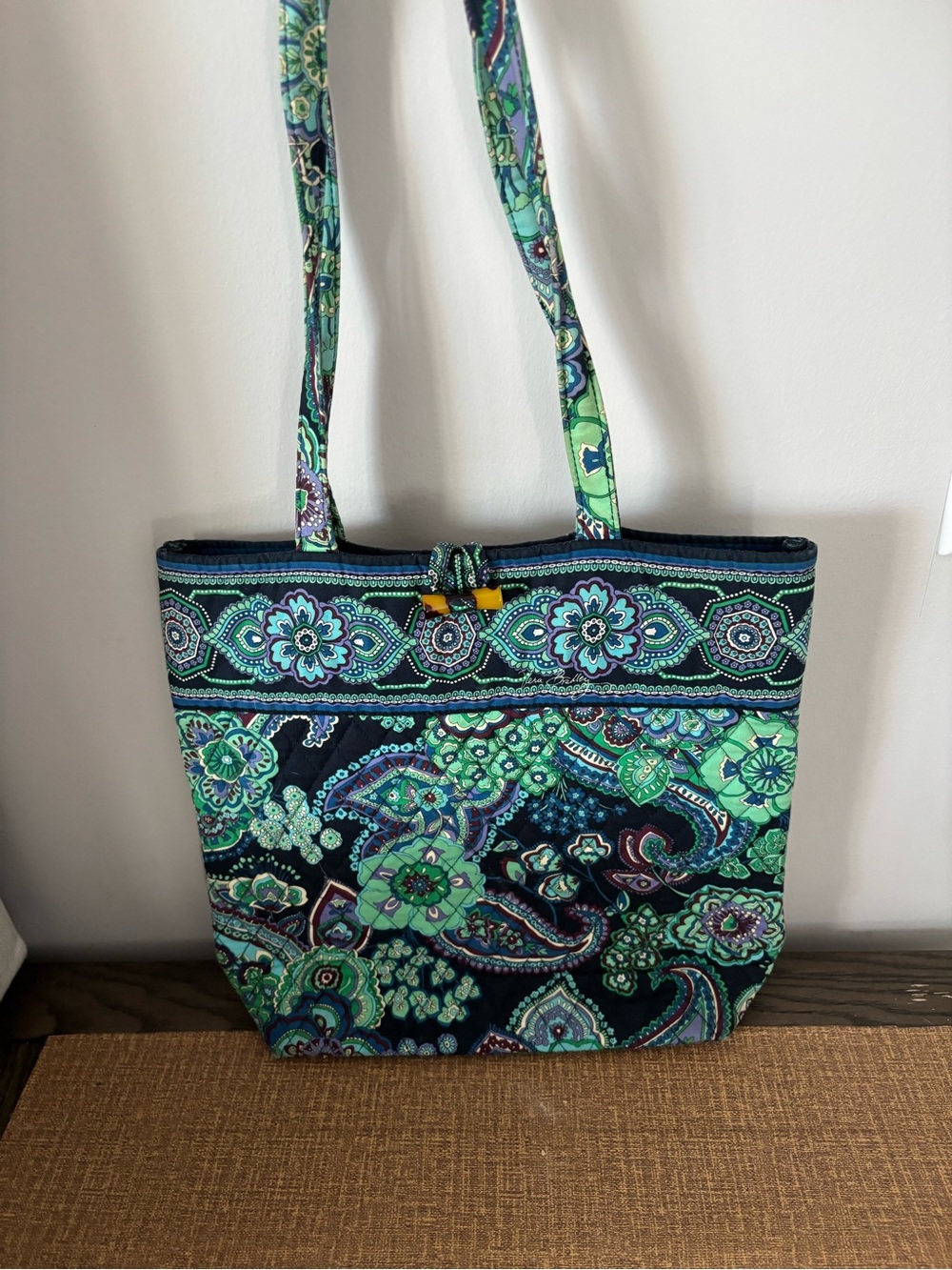 Vera Bradley Navy, Teal & Green Paisley Quilted Tote